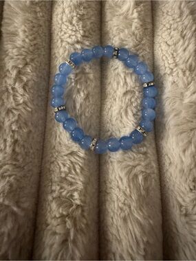 Blue Beaded Stretch Bracelet with Rhinestone Accents